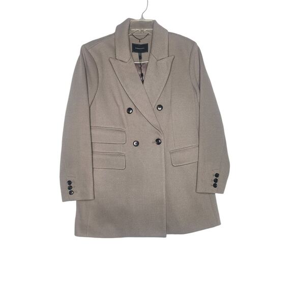 BCBGMAXAZRIA Womens Peak Lapel Double Breasted Coat Large Stone Taupe Classic - Picture 13 of 13